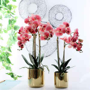 Wholesale 3D Fake Orchid Bonsai Gold Artificial Orchids Flower Pot For Home Decor