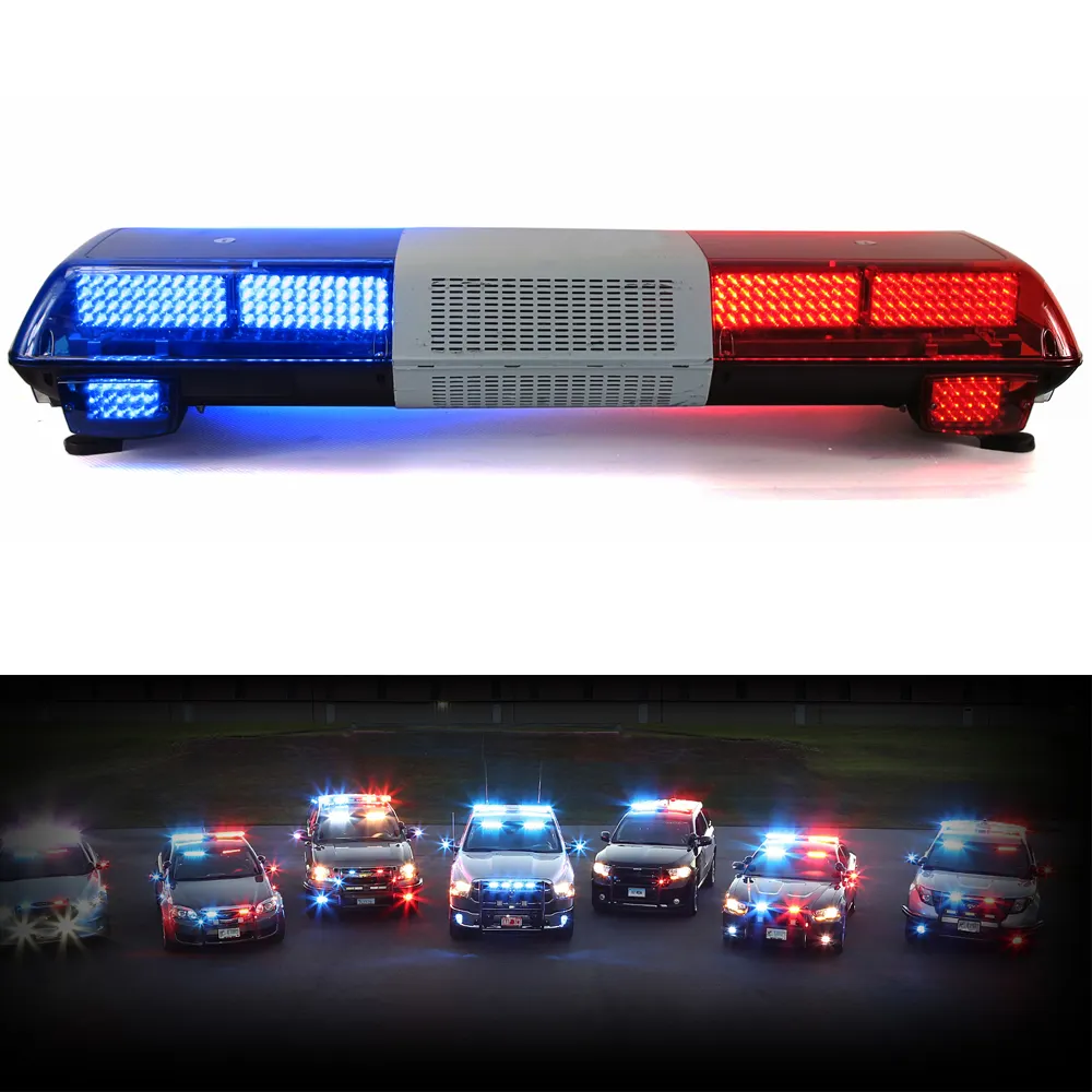12V 47 pulgadas LED Rojo-Azul seguridad camión de bomberos emergencia coche montaje intermitente LED Barra de advertencia con sirena y altavoz
