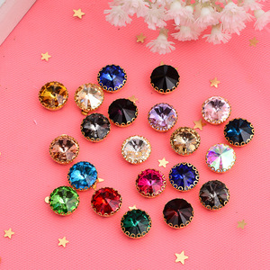 Piedras Decorativas Redondas de Cristal con 12 Facetas y Borde Dorado para Ropa DIY - Product Image 1