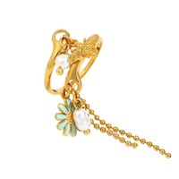 Bague ajustable plaquée or 18 carats avec pendentif marguerite, abeille et pompon en émail, et breloque perle pour femme