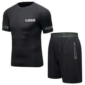 Custom Design Mens seamless Fitness T Shirt Sport Suits Set Workout Training Gym Clothes For Men