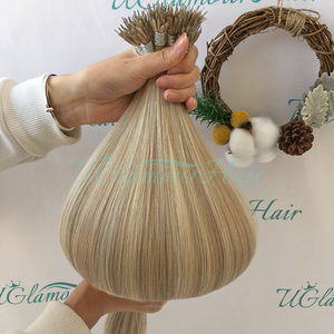 U Glamour Hot Cake - Extensiones de Cabello Humano Real Ruso Virgen 100% Doblemente Tramado, Color Rubio, Micro Links, Punta Nano - Product Image 4