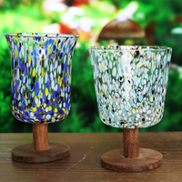 Design créatif fait à la main coloré cristal simple avec tige en bois texture de surface verre solide verre à vin