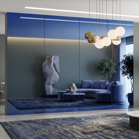 Panneau mural en bois de bambou au fini miroir bleu roi pour revêtement mural intérieur de luxe et décoration murale décorative