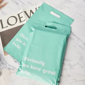 Зеленые конверты для почтовых отправлений с напечатанным логотипом на заказ, пластиковая курьерская почтовая сумка с ручкой
