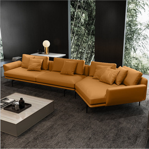 Italian Minimalist Top Grain Leather Down Filled <b>Sofa</b> Corner Chaise Lounge Combination <b>Sofa</b> For <b>Small</b> Living Room - Product Image 3