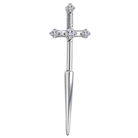 Piercing d'oreille en titane ASTM F136 G23 de qualité implant, motif croix et épée, CZ 16G, fileté extérieurement, plaqué or, pour cartilage, hélix, tragus
