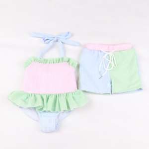<span class=keywords><strong>Maillot</strong></span> <span class=keywords><strong>de</strong></span> <span class=keywords><strong>bain</strong></span> une pièce tendance pour filles, à rayures colorées pastel, avec volants doux au niveau du cou, pour tout-petits et enfants - Product Image 4
