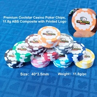 Jetons de poker professionnels personnalisés Coolstar 11,8g en composite ABS avec logo imprimé UV, taille standard casino 40mm, jetons multicolores