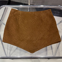 Jupe multi-lignes en A tissée à la main, jupe en peau de mouton véritable, mini-jupes en daim pour femmes