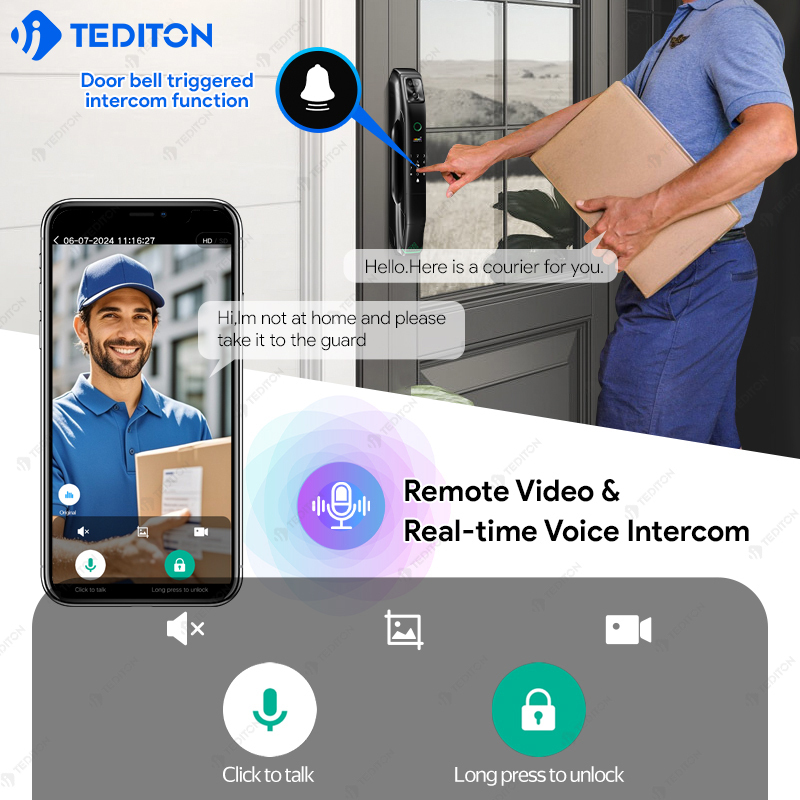 Tediton Active Video Intercom Full Automatic Tuys Wifi Face Recognition Smart Door Lock With Camera and Fingerprint · image 5