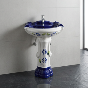 Lavabo de Pedestal de Cerámica Estilo Mármol Azul, Lavabo Grande Ecológico para Baño - Product Image 6