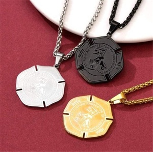 Yiwu Aceon Badge en acier inoxydable pompier Logo forme gravure <span class=keywords><strong>Saint</strong></span> médaille gravé protection <span class=keywords><strong>Saint</strong></span> Florian croix pendentif - Product Image 2