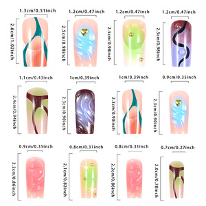 Ongles à presser carrés courts 3D courbés, style français transfrontalier, avec colle, motif Wind love halo, pour automne-hiver, Nail Art, vente en gros - Product Image 3