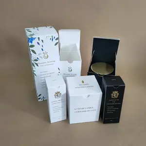 Custom Design Printed Jar Kraft Packaging Box Black Textured Candle Box Packaging With Logo Printing