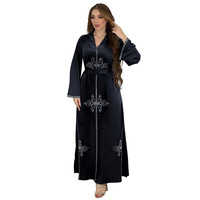 0157 Style Arabe Conception Simple Hot-fix Strass À Capuche Fente Ourlet Robe Robes
