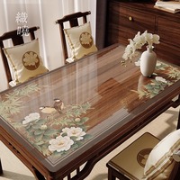 Nouveau tapis de table à manger/à café en PVC de style chinois, transparent, souple, imperméable, résistant à l'huile, résistant à la chaleur, lavable, sans motif, fabriqué en Chine
