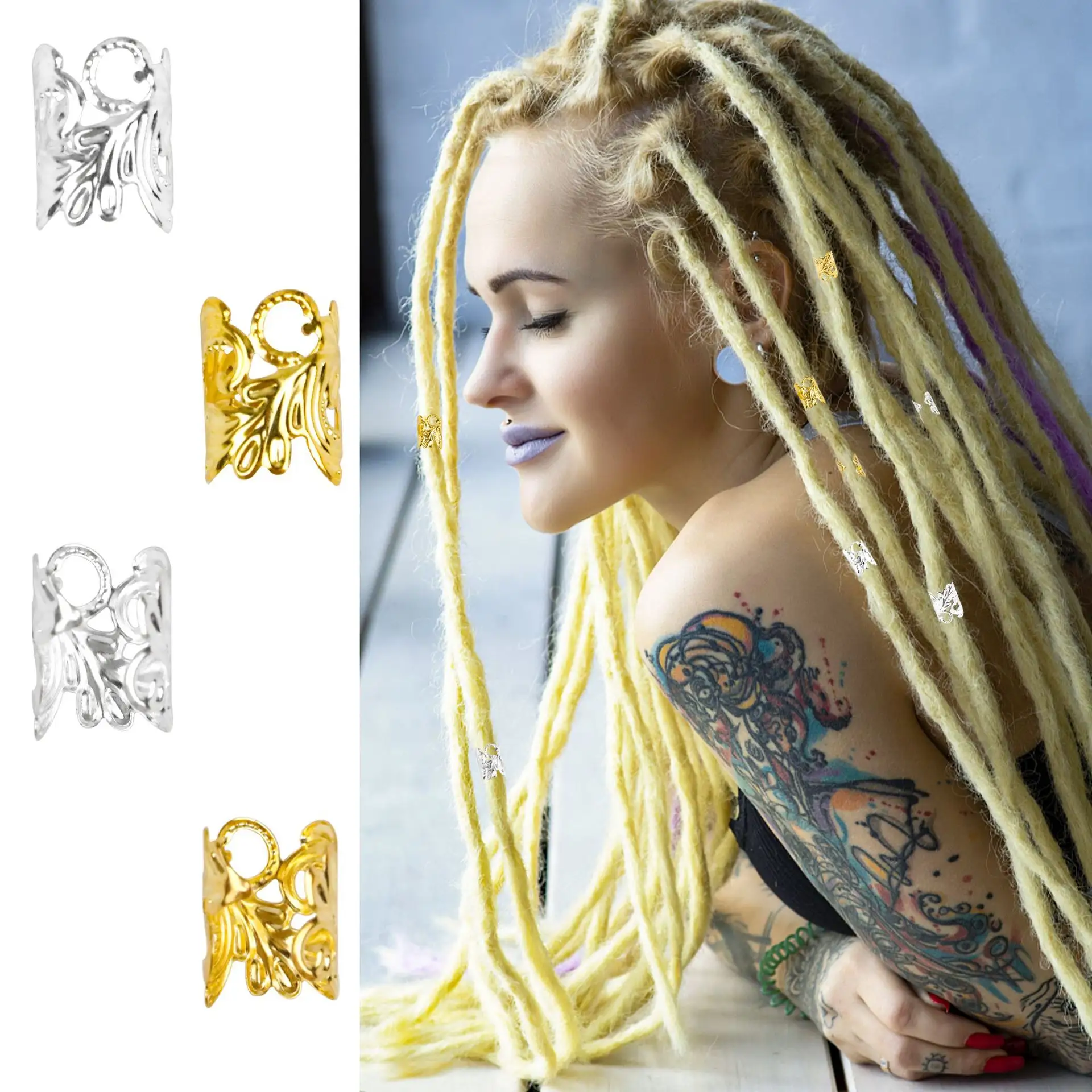 Mixed Braid Mixed Colors Adjustable Styling Metal Cuffs Clip Jewelry Beads Dreadlocks Tubes Decoration Hair Rings Extension