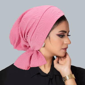 Dames Lange Staart Stropdas Hoofddoek Muts Amazon 'S Nieuwe Etnische Tulband Mode Jacquard Waaierblad Effen Kleur Gemaakt Polyester Voor De Zomer - Product Image 3