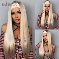 Perruque Bandeau Synthétique Longue et Lisse Noire pour Femmes Africaines, Style Européen-Américain, Modèle de Modification de la Forme du Visage
