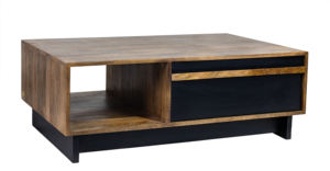 Mesa de Centro Oxberg de Madera Maciza Negra y Natural con Cajón y Estante Abierto - Product Image 3