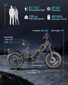 Bicicleta Eléctrica de Montaña al por Mayor de 48V, 1000W 60Ah de Alta Potencia, E-bike con Neumático Ancho de 20 Pulgadas, Bicicleta Eléctrica para Adultos - Product Image 5