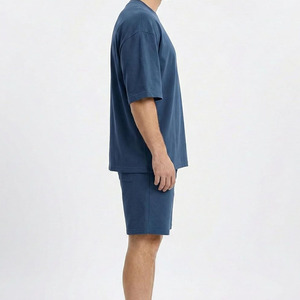 Solid Blue Cotton T-Shirt and Shorts <b>Set</b> Loose Fit O-Neck Short Sleeve Breathable Lightweight Men <b>Twin</b> <b>Set</b> High Street Style <b>Set</b> - Product Image 6