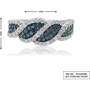 Bague en spirale de diamants blancs et bleus naturels, coupe ronde, style fiançailles pour femmes - Product Image 3