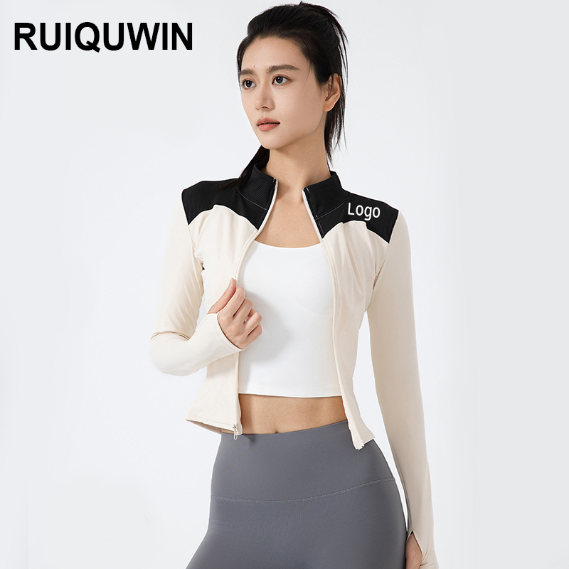 RUIQUWIN Wholesale Custom Women's Yoga Top Quick Dry Long Sleeve Jacket Breathable Zip Stand Collar Gym Workout Sportswear