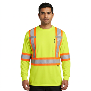 Vêtements de sécurité réfléchissants respirants à manches longues pour le marché canadien, t-shirt réfléchissant haute visibilité pour hommes, logo personnalisé, vêtements de travail - Product Image 1