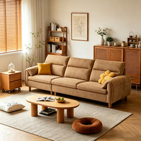 Set Sofa Seksional Modern untuk Apartemen, Ruang Tamu Sederhana, Sofa Kain Jepang, Sofa Lounge 3 Dudukan, Kain Krem, Dapat Dicuci