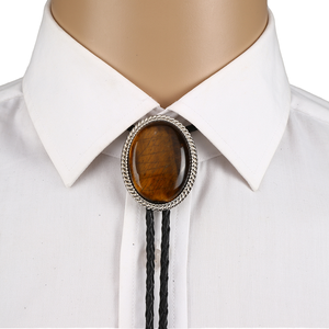 <span class=keywords><strong>Collana</strong></span> Bolo Tie Vintage Americana in Vera Pelle con <span class=keywords><strong>Perle</strong></span> e Catena in Lega d'Argento per Uomo e Donna - Product Image 1