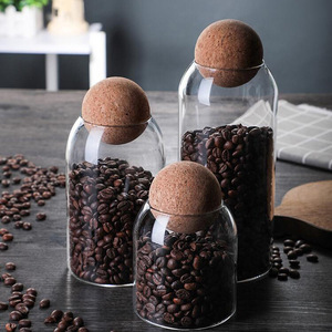 Pot de stockage de grains de café, cylindre en verre avec couvercle en bois, récipient hermétique pour café et thé - Product Image 1
