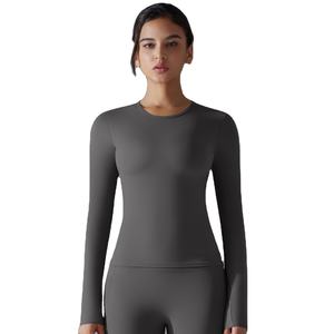 Custom Front Stand Neck Solid Spandex/Nylon Gym Fitness High Compression <b>Workout</b> Active <b>Top</b> Women <b>Long</b> <b>Sleeved</b> Lightweight Quick - Product Image 4