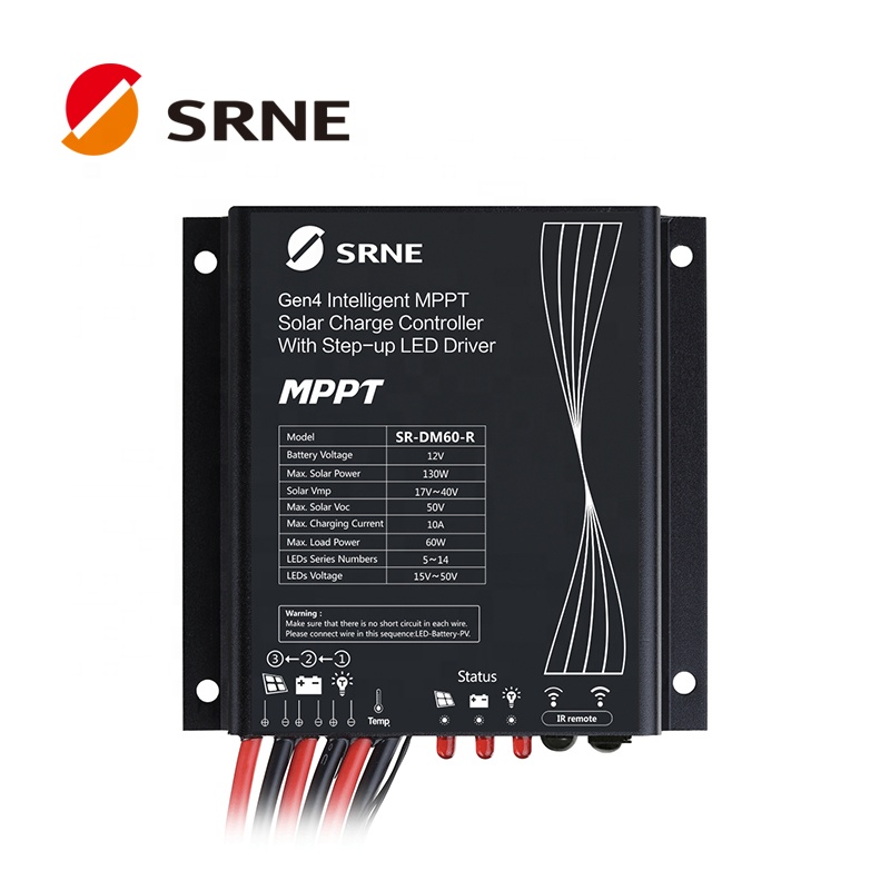 Уличный контроллер заряда на солнечной батарее SRNE 60 Вт 8A MPPT DM60 для светодиодных уличных фонарей на солнечной батарее со светодиодным драйвером и дополнительным пультом дистанционного управления