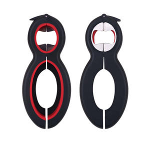 Abrelatas multifunción 6 en 1, forma redonda, abrelatas de acero inoxidable, utensilio de cocina, embalaje negro y rojo - Product Image 2