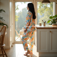 Ensemble de pyjama en coton imprimé de qualité supérieure pour femmes et filles motif floral Relax Homewear pour les vêtements de nuit d'été