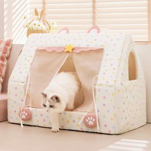 Maison pour chats de luxe moderne en maille fantaisie à pois, en peluche douce, en soie glacée, en mousse de galet ultra-douce, en éponge et en coton PP - Product Image 3