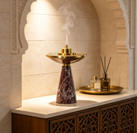Brûleur à Bakhoor en marbre rouge de luxe avec couvercle en laiton, brûleur à encens Oud arabe traditionnel, pour la décoration aromatique de la maison pendant le Ramadan