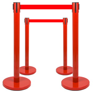 Barreras Retráctiles de Acero Inoxidable Galvanizado en Caliente, Duraderas, Color Rojo, con Cinta, <span class=keywords><strong>para</strong></span> Control de Multitudes, Postes de 3m, <span class=keywords><strong>para</strong></span> Aeropuertos y Estacionamientos - Product Image 1