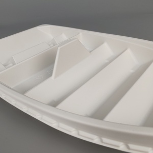 Bandeja de sushi Sashimi de plástico PP desechable reciclable, caja para llevar en forma de barco <span class=keywords><strong>con</strong></span> <span class=keywords><strong>tapa</strong></span> para platos y cuencos - Product Image 3