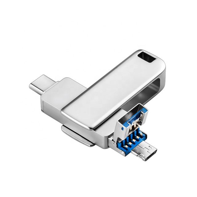 High Quality 3 in 1 Metal Usb Flash Drive Otg Usb Flash Drive Rotation Usb Flash Drive Type C for Smartphones