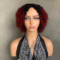Perruques courtes JAMBALAYA en cheveux humains à 50 %, coupe pixie, noires ondulées, courtes et dégradées, pour femmes noires