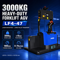 Chariot élévateur AGV robuste Junebreath 3 tonnes, modèle LF4-47, navigation laser, autonomie de 6 à 8 heures pour la manutention de palettes en entrepôt automatisé