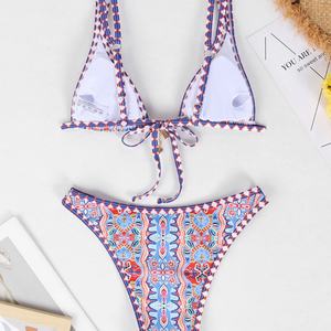 Maillots de bain 1 pièce de haute qualité pour femmes, bikinis triangle à cordon, avec bordure contrastante, imprimé personnalisé, motif uni/à pois, vente en gros à faible MOQ - Product Image 4