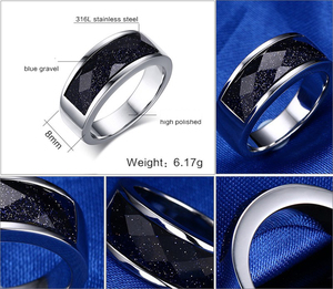 Anillo de Dedo de Acero Inoxidable Pulido de Alta Calidad con Piedra Azul Arena para Hombre, Estilo Boutique - Product Image 3
