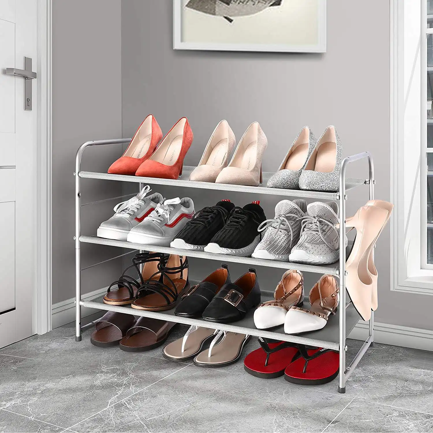 Wholesales Simple Trending 3-Tier Stackable Shoe Rack Expandable & Adjustable Fabric Shoe Shelf Storage Organizer