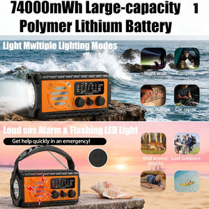 Radio solaire d'urgence incontournable avec manivelle ABS, batterie externe 10W 20000mAh, alerte météo AM/FM, survie pour l'énergie propre - Product Image 6