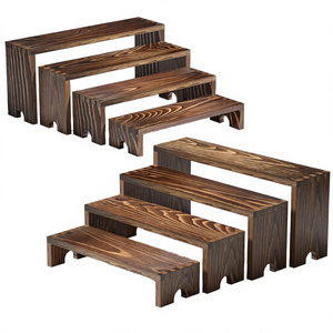 Juego de 4 Soportes de Exhibición de Madera Marrón en Niveles, Apilables, Aptos para Horno, para Cupcakes, Decoración Rústica, No Tóxicos y Ecológicos para Postres - Product Image 4