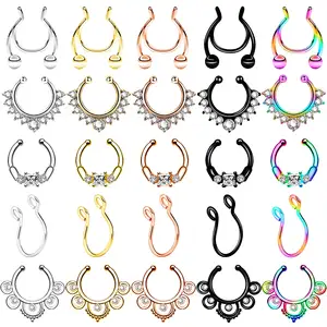 2023 custom stainless steel dangle clip on cuff non piercing magnetic faux cute nose septum hoop nostril ring stud cuffs jewelry